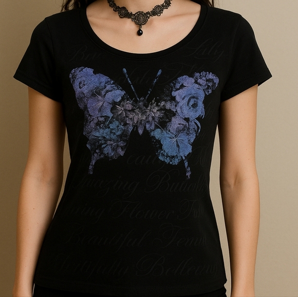 🦋 Hanes Live Love Color Graphic Tee Size Small Floral Butterfly Print Moody Y2k - Picture 6 of 8